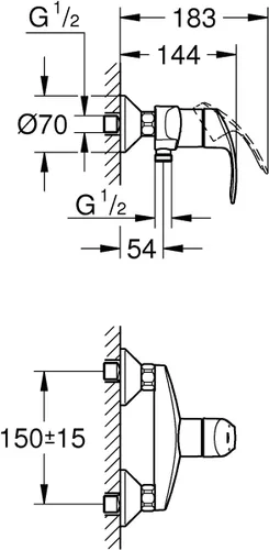 Vista 2 de Grohe Eurosmart AP 33555002 – Grifo Mezclador Monomando Para Ducha