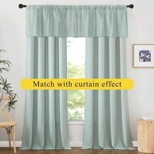 Vista 6 de NICETOWN Cenefa de cortina de cocina de lino estilo granja, cenefa de ventana para sala de estar, cenefas con bolsillo para barra para ventanas