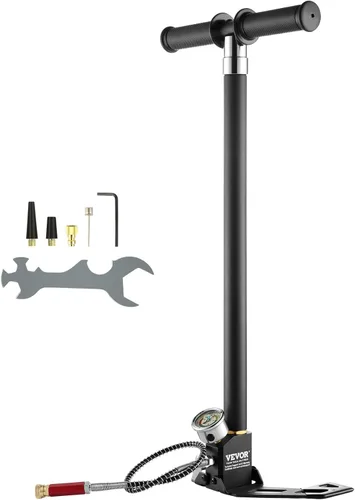 Vista 13 de VEVOR Bomba de aire PCP manual de alta presión 4500 PSI, bomba de mano de tres etapas, cámara PCP, plata
