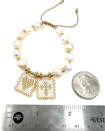 Vista 4 de LESLIE BOULES Pulsera de amor escapular de oro blanco para mujer cuentas de perlas barrocas Barroco Sin gemas