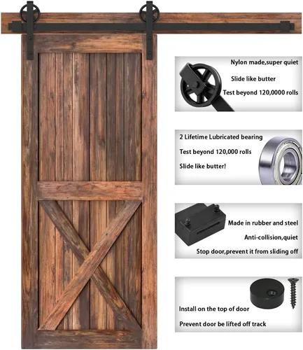 Vista 5 de WINSOON - Kit de rodillo para puerta corrediza, para puerta de garaje, clóset, de acero al carbono, sistema de pista plana