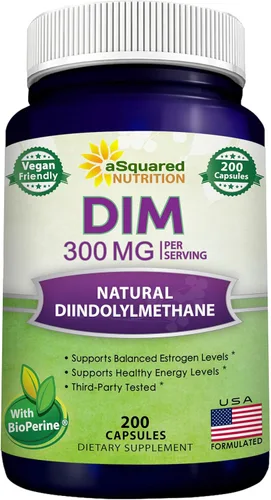 aSquared Nutrition DIM Supplement 300mg Plus BioPerine - 200 cápsulas vegetales - Diindolilmetano DIM Max Strength Píldoras para apoyar el