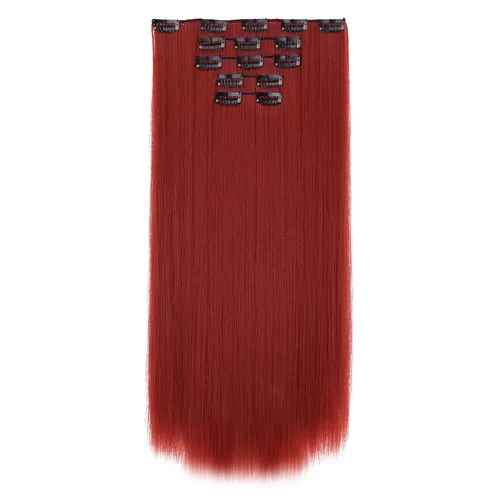 Vista 17 de HSPJHTM Extensiones de cabello castaño rojizo con clip, extensiones de cabello sintético de 22 pulgadas para Halloween, extensiones de cabello
