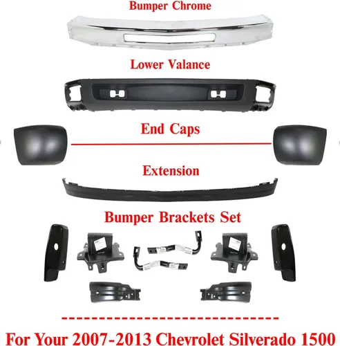 Vista 2 de US AUTO PARTS PLUS Nuevo parachoques delantero cromado + cenefa + extensión texturizada + tapas de extremo + soporte de montaje + soportes