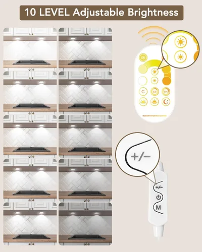 Vista 3 de KeShu Luces LED blancas regulables para debajo del gabinete, luces de armario cableadas, aplicación Bluetooth inteligente, control remoto debajo