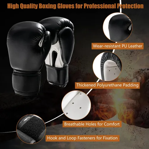 Vista 5 de GYMAX Saco de boxeo, 70 pulgadas, 220 libras, bolsa de boxeo independiente precargada con guantes y base de ventosa para adultos, bolsa