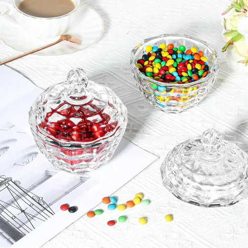 Vista 2 de ComSaf Plato de cristal para dulces con tapa, cuenco decorativo para dulces, tarro de caramelo cubierto de cristal para escritorio de oficina