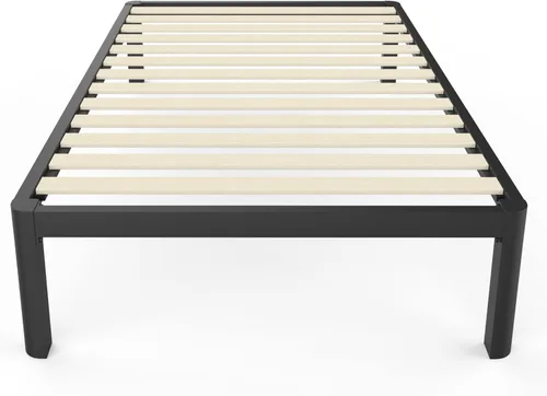 Vista 31 de MAF Marco de cama de metal Queen de 18 pulgadas con patas redondas anticolisión, marco de cama negro resistente de 3500 libras con listones