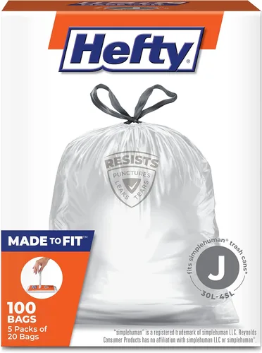 Vista 8 de Hefty Bolsas de basura hechas para adaptarse a simplehuman tamaño G (8 galones), 100 unidades (5 bolsas de 20 bolsas cada una)