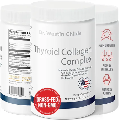 Dr. Westin Childs - Complejo de colágeno tiroideo, proteína en polvo de péptidos patentados - Ácido hialurónico y vitamina C para tiroides, cabello,