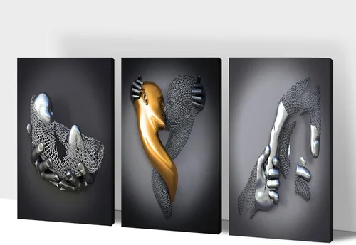 Vista 31 de Arte de pared con efecto metálico 3D, arte 3D gris de corazón de amor, decoración de pared 3D plateada para sala de estar, lienzo moderno enmarcado