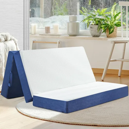 Vista 13 de Cymula - Colchón plegable Twin, cubrecolchón de espuma viscoelástica de triple pliegue de 4 pulgadas, plegable, con funda transpirable y lavable
