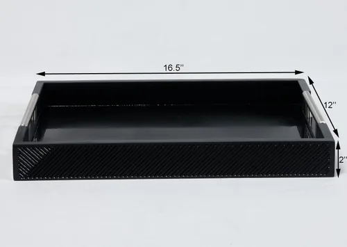 Vista 3 de Bandeja para servir con asas de metal pulido, bandeja rectangular para mesa de café de 16.5''x12'', bandeja decorativa moderna, bandeja otomana Negro