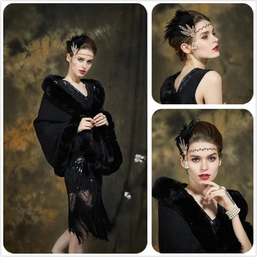 Vista 7 de Chal de piel sintética para damas de honor, estola de corderos, lana para boda de invierno con ribete de piel