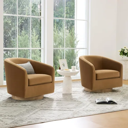 Vista 91 de CHITA - Silla giratoria decorativa, tapizada en terciopelo con certificación FSC, estilo barril, para sala de estar, completamente ensamblada