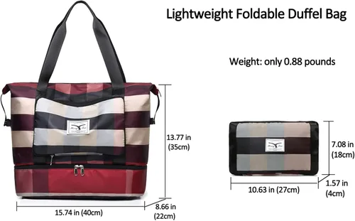 Vista 3 de Nueva bolsa de viaje plegable de separación secahúmeda con compartimento para zapatos, bolsa de fin de semana plegable de gran capacidad, Azul