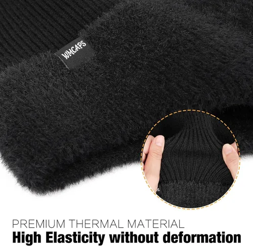 Vista 3 de Wmcaps Gorros de invierno con forro polar con orejeras para hombres y mujeres, gorro de punto térmico cálido para exteriores