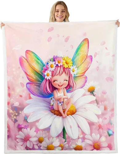 Vista 13 de Fairy Fleece Blanket,Romantic Pink Floral Botanical Bed Blankets for Adults Teens,Galaxy Starry 3D Moon Room Decor,Blue Pink Super Soft Flannel