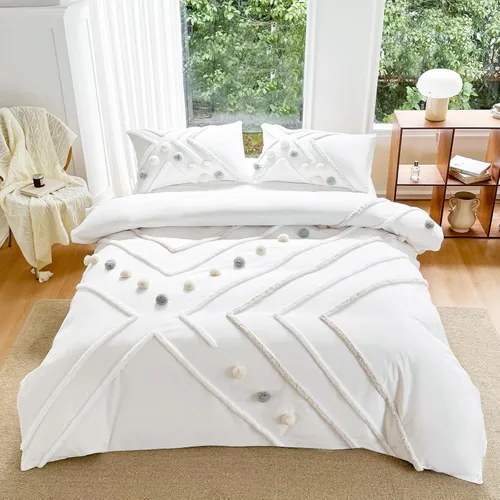 Vista 15 de MEILA Juego de funda de edredón de microfibra lavada, tamaño individual, diseño de arco acolchado, juego de ropa de cama de 2 piezas, bordado