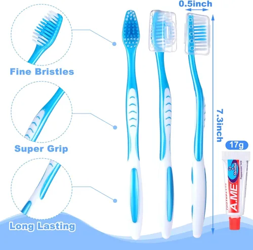 Vista 2 de Juego de 30 cepillos de dientes y cubierta de viaje a granel con pasta de dientes envuelta individualmente, juego de cepillos de dientes