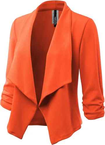 Vista 2 de Chaqueta Blazer Abierta de Tela Elástica con Mangas 34 Fruncidas para Mujer (Hecha en EE.UU.)