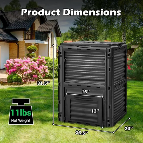 Vista 8 de Happygrill Contenedor de compostaje para exteriores, caja de compostaje con tapa superior con pestillo, compostador de 80 galones para desechos