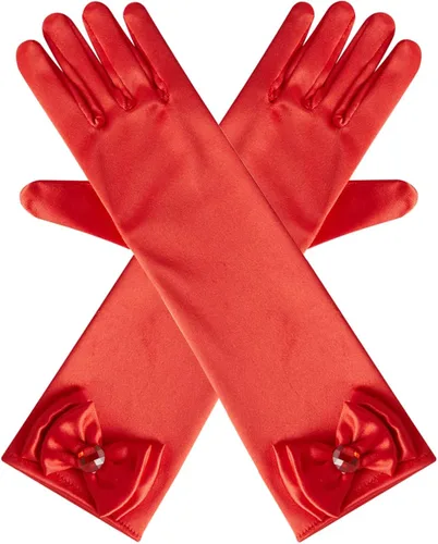 Vista 3 de Papoopy Guantes de satén para niñas para primera comunión, princesa, fiesta de té, disfraz de 3 a 12 años