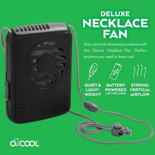 Vista 2 de O2COOL Ventilador de Collar Deluxe, Funciona con Pilas, para Enfriamiento Personal con Correa Ajustable (Negro)