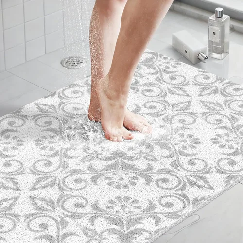 Vista 15 de Tapete de ducha extragrande: 23.6 x 35.4 pulgadas, elegantes tapetes de ducha para ducha interior, tapete de ducha antideslizante de PVC suave
