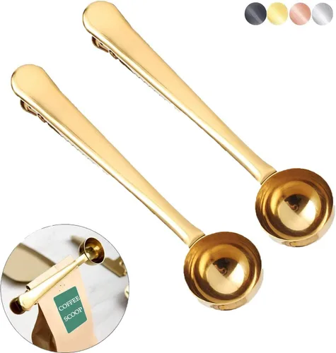 Vista 15 de Cuchara de café con clip de cucharada de acero inoxidable Cuchara de café con mango largo multifunción Bolsa de sellado Clip para té, café, proteína