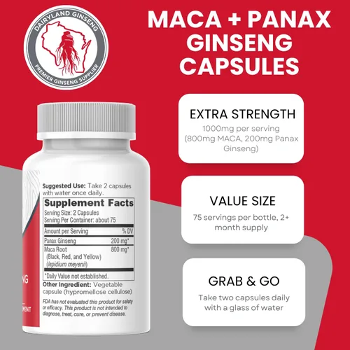 Vista 4 de Cápsulas de raíz de maca + Panax Ginseng coreano - Extracto concentrado negro + raíz de maca roja + amarillo, cápsulas de Panax Ginseng 150
