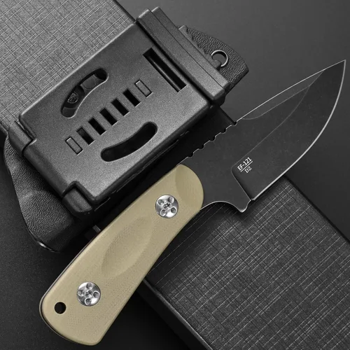 Vista 3 de Cuchillo de hoja fija Eafengrow EF121 D2 con hoja de acero y mango G10 con funda Kydex para actividades al aire libre y camping Desierto