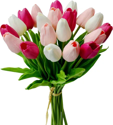 Vista 12 de Mandy's - 20 flores blancas artificiales de seda de tulipán artificial de 13.5 pulgadas para Año Nuevo, primavera, Día de la Madre, Pascua, Día
