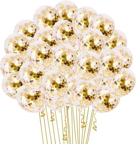 Globos de confeti dorados, 50 globos de 12 pulgadas, globos de fiesta de confeti dorado con purpurina, decoraciones de fiesta, cumpleaños, boda,