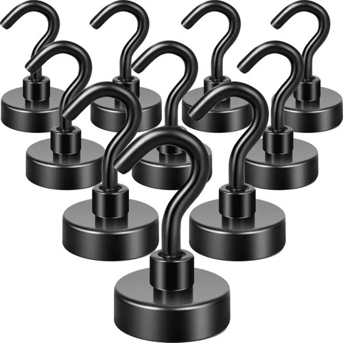 Vista 43 de Neosmuk Magnetic Hooks, 10 kg High Performance Earth Magnets with Hooks, Extra Strong Cruise Hook for Hanging (Pistol Black, Pack of 10)