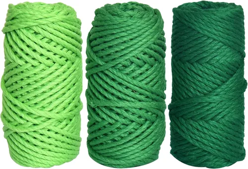 Cordón de macramé de 3 colores, verde loro claro, verde brillante