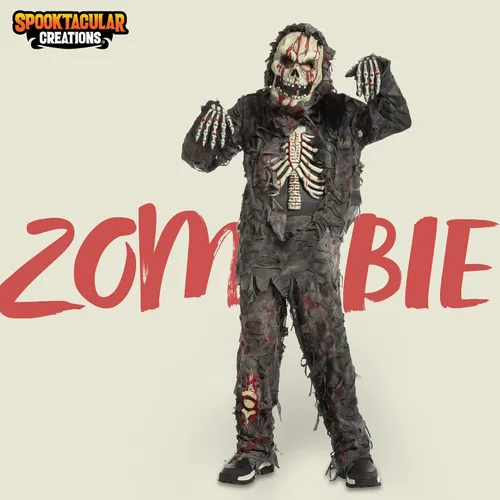 Vista 2 de Disfraz de zombi negro aterrador para niños 5-7 años