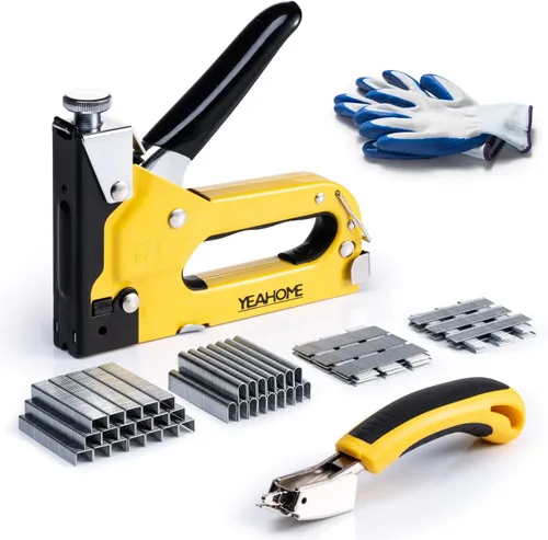 Vista 8 de YEAHOME Pistola de grapas eléctrica, clavadora/grapadora eléctrica 2 en 1, grapadora inalámbrica de 3.7 V con cable de carga USB, 1000 grapas
