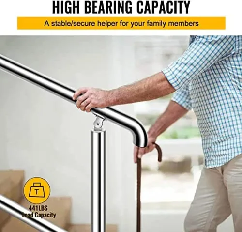 Vista 5 de 304 Stainless Steel Handrail for Deck Stairs Indoor Outdoor Metal Balustrade Hand Railing, Round Pipe Tube Brushed Rail Bars Adjustable Angle Fits 1