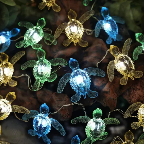 Vista 4 de Guirnalda de luces de tortuga marina de 10 pies, 30 LED, guirnalda de luces de tortuga USB o funciona con pilas con control remoto, luces