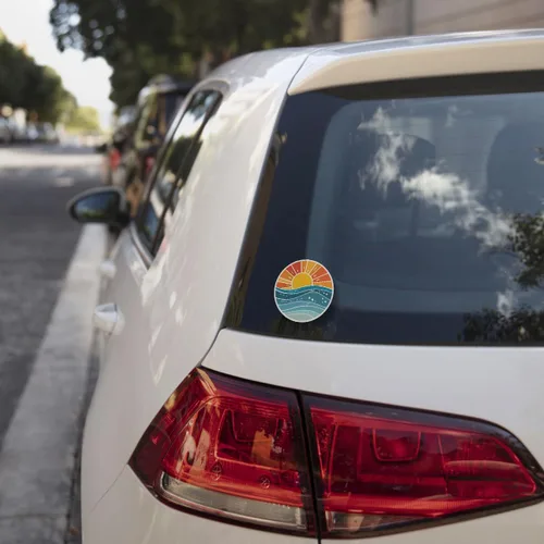 Vista 6 de 3 calcomanías con diseño de olas del océano, calcomanías estéticas retro de vinilo de sol y mar, calcomanías impermeables para laptop, botella