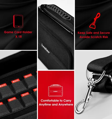 Vista 7 de ivoler Funda de almacenamiento para Nintendo Switchpara Switch modelo OLED 2021 bolsa de mensajero duro de viaje portátil forro suave 18