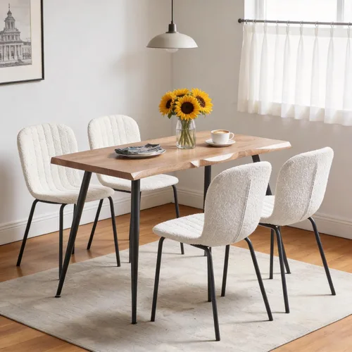 Vista 12 de Juego de 4 mesas de comedor rectangulares con sillas tapizadas, mesa de cocina moderna y sillas para espacios pequeños, color negro