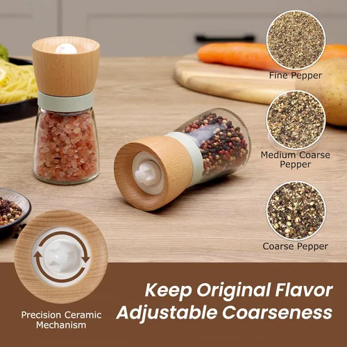 Vista 2 de VEVOK CHEF Juego de molinillo de sal y pimienta Wood VEVOK CHEF ajustable, molinillo de pimienta recargable, molinillo de pimienta de madera, bonito