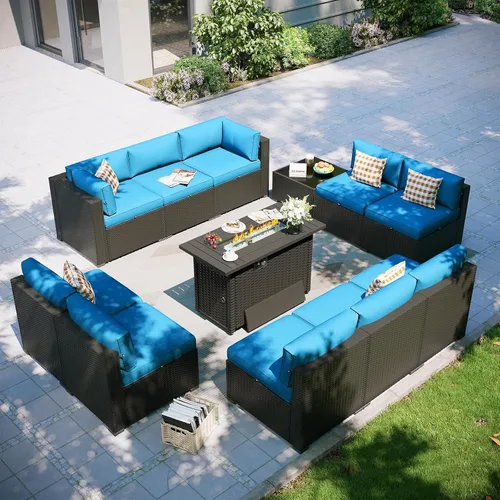 Vista 20 de Aoxun Juego de muebles de patio, 7 piezas de sofás modulares para exteriores con funda impermeable, muebles de mimbre para exteriores, juego