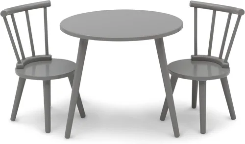 Delta Children Homestead - Juego de mesa y 2 sillas para niños, ideal para artes y manualidades, certificado Greenguard Gold, gris