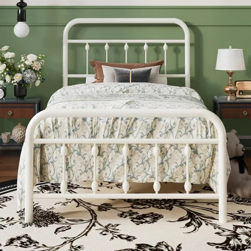 Vista 10 de SHA CERLIN Base de cama de plataforma de metal tamaño Queen con cabecera y pie de cama de hierro forjado estilo victoriano, fácil montaje