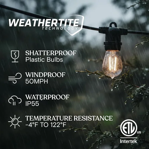 Vista 2 de Brightech Ambience Pro - Guirnalda de luces LED de 105 pies, iluminación de patio de grado comercial de 1 W, impermeable para exteriores