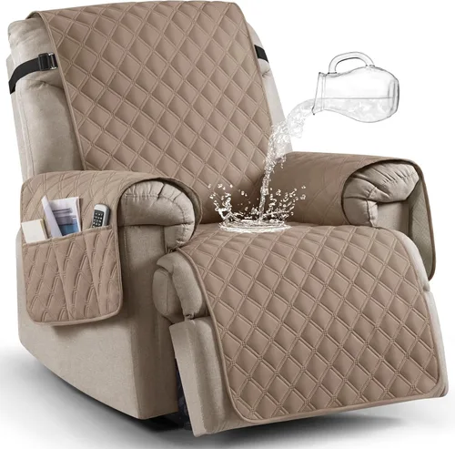 Vista 20 de Ruaozz Funda para Silla Reclinable 100% Impermeable Antideslizante Funda Reclinable para Silla Reclinable Funda de Asiento de Silla Lavable con Beige