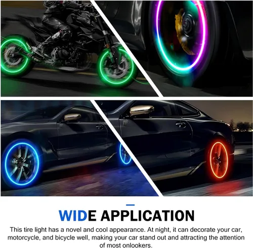Vista 8 de 4 PCS Luces LED para Tapas de Vástago de Válvula de Neumático, Flash Giratorio con Visibilidad de 360 Grados, Luces de Rueda Impermeables para Azul